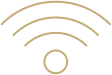 Icon of a Wi-Fi signal with four curved lines above a small circle, representing wireless internet connectivity.
